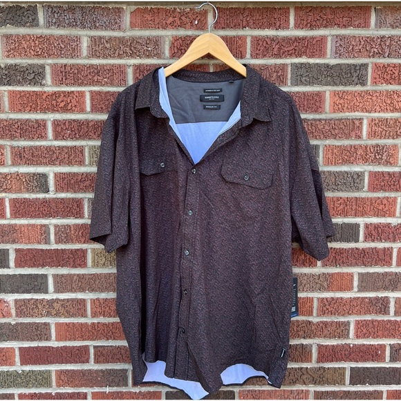 Kenneth Cole Reaction Other - Kenneth Cole Reaction Athletic Black and Burgundy Mini Floral Short Sleeve Shirt